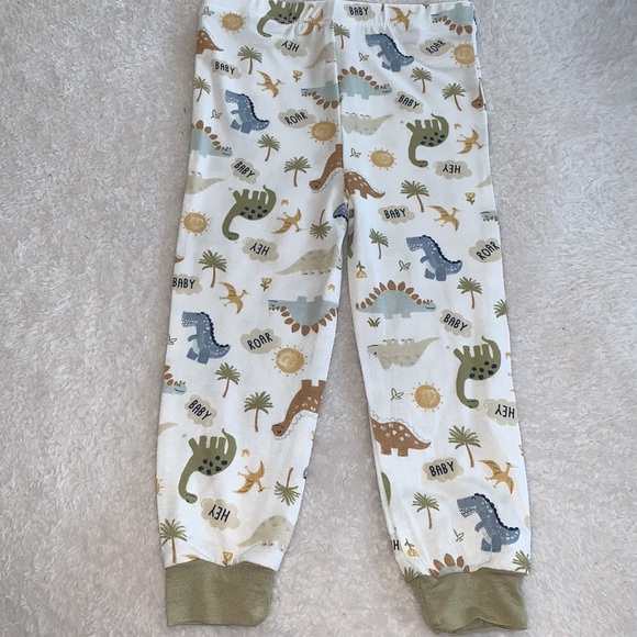 NWT Milkberry 12M Dinosaur Print 3pc. Pajama Set Green/Brown Bamboo PJs - Picture 2 of 8
